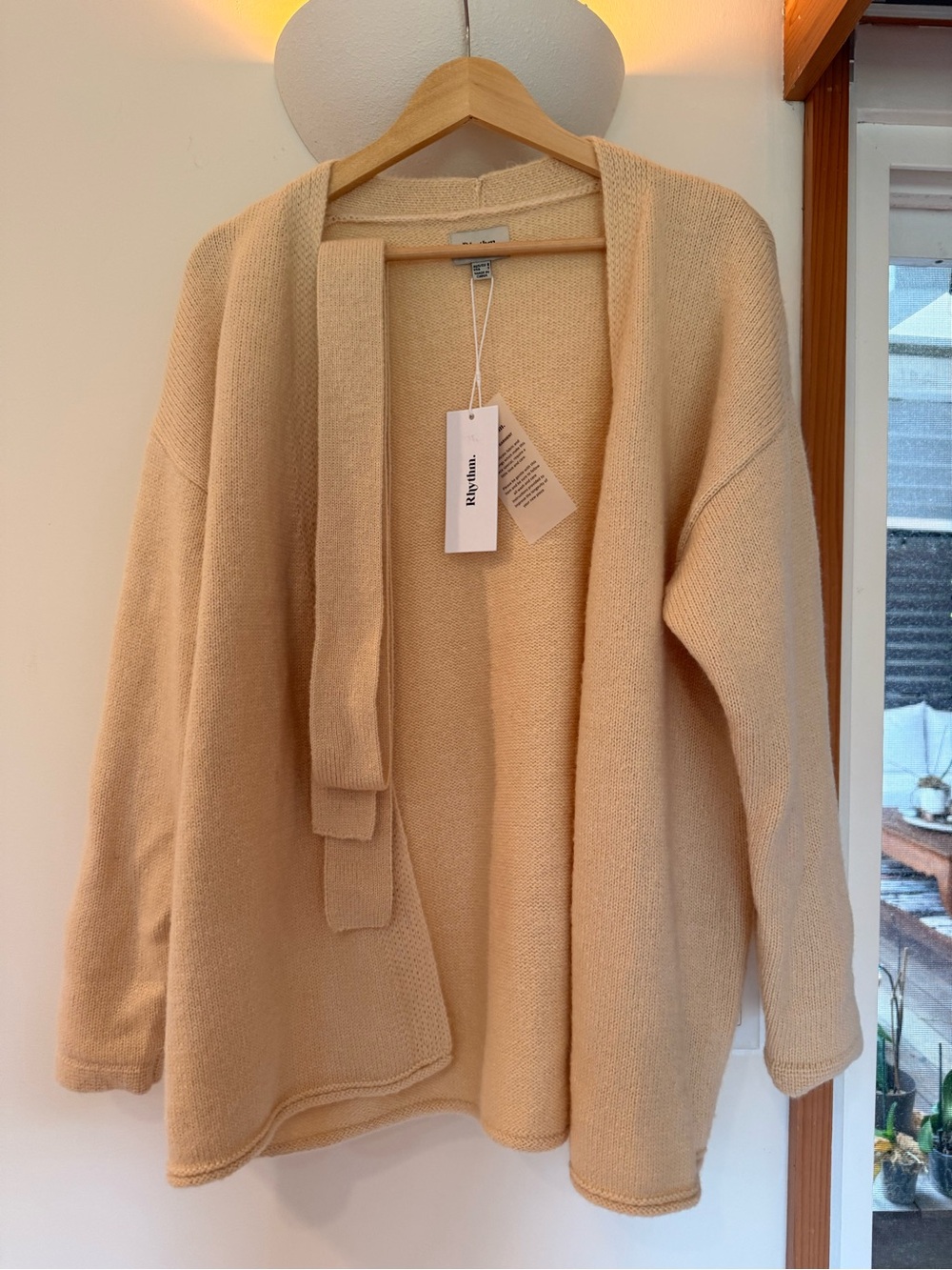 Rhythm Cream Open-Front Knit Cardigan with Tie NWT